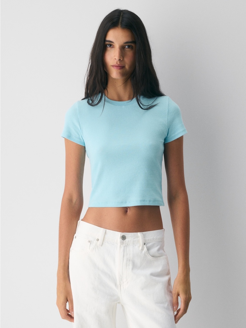 Aritzia Light Blue Cropped Ribbed Short Sleeve Tee